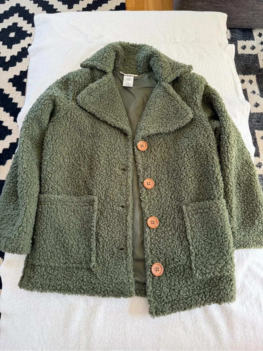 Olive Green Sherpa Button-Up Coat